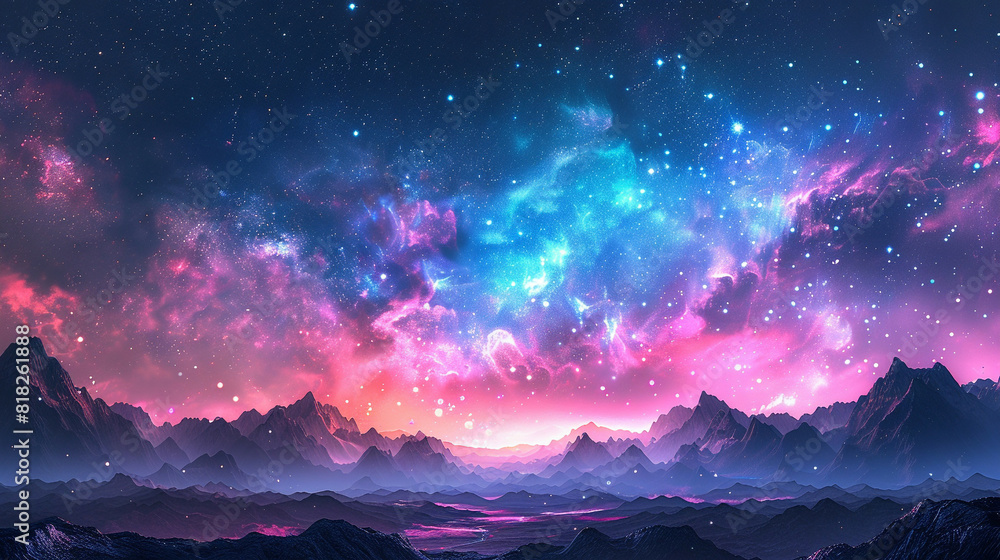 Fantasy Starry Night Sky in Blue and Purple A Magical Journey Through Celestial Colors and Dreamlike Landscapes