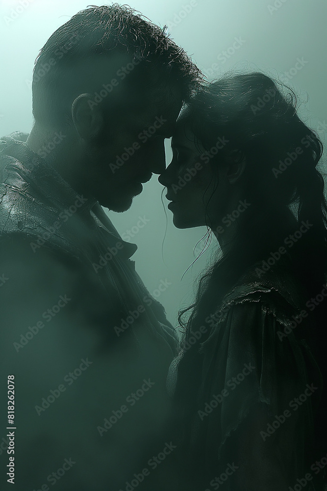 beloved medieval fantasy couple in the rain in intense confrontation beloved medieval fantasy couple in the rain in intense confrontation
