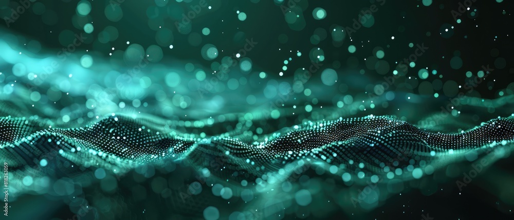 science fiction background of glowing particles motion graphics micro world green and black featuring particles form line and surface grid 3d rendering science fiction background of glowing particles motion graphics micro world green and black featuring particles form line and surface grid 3d rendering