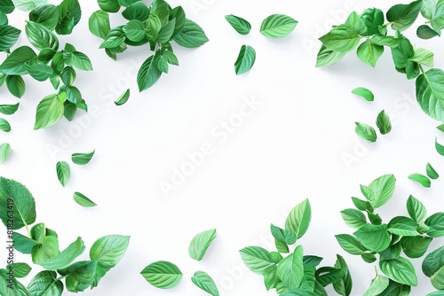 vibrant green mint leaves isolated on pure white background 3d illustration