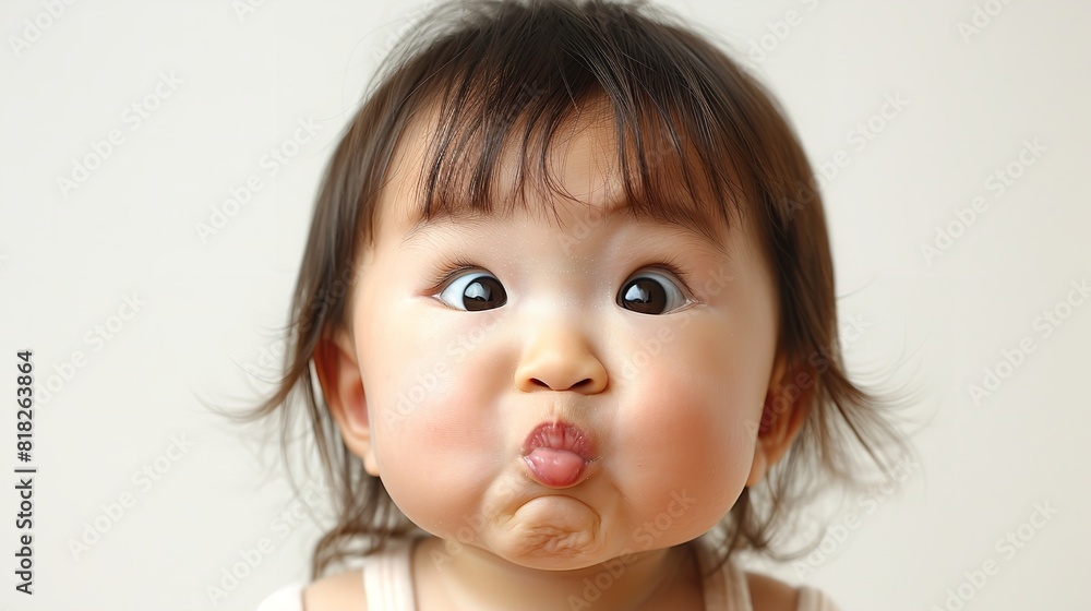 A baby is making a comical expression, contorting their face in a humorous manner A baby is making a comical expression, contorting their face in a humorous manner