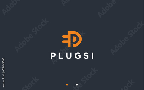 letter p with plug logo design vector silhouette illustration