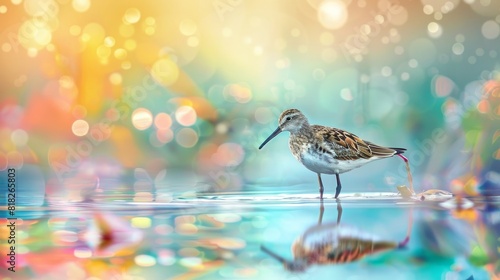 Water bird Sandpiper. Colorful natural background. Common water bird: Curlew Sandpiper. photo