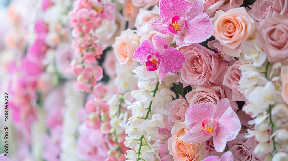 luxurious pink roses and tropical orchids floral arrangement wedding backdrop design luxurious pink roses and tropical orchids floral arrangement wedding backdrop design