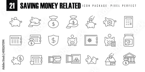 Simple Set of Saving money Related Vector Line Icons pixel perfect for web or mobile app vector