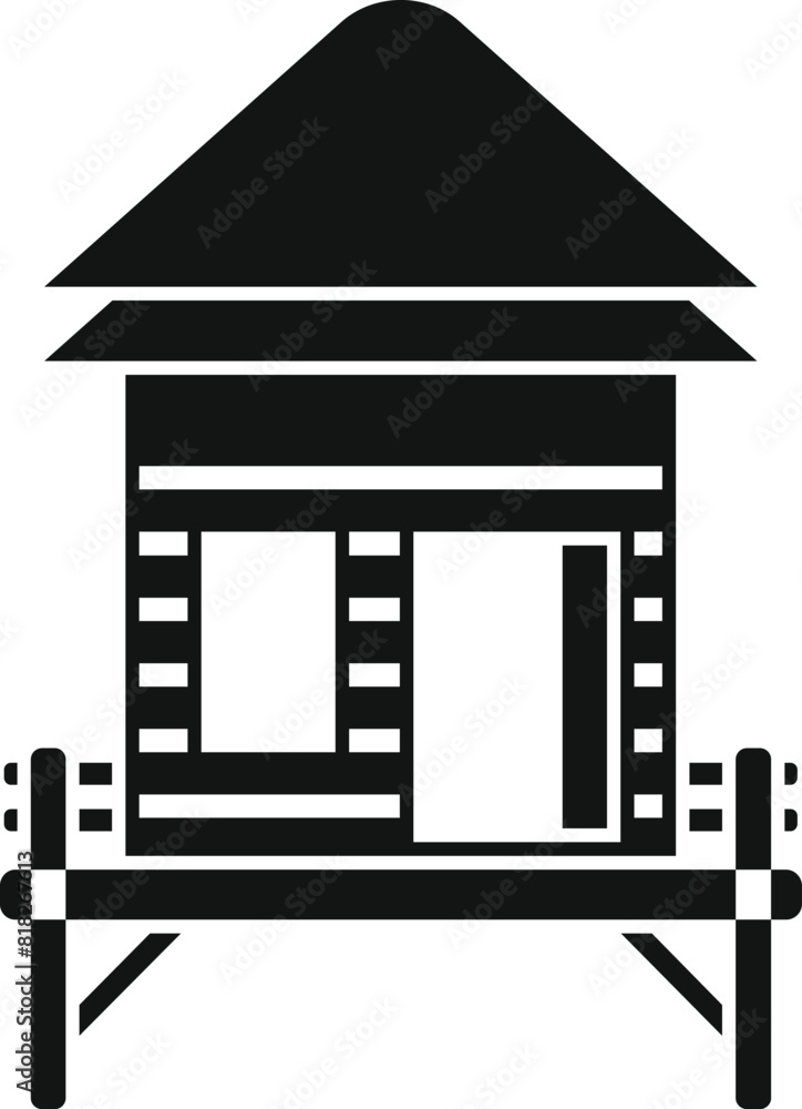 Tropical beach hut icon vector illustration in simple black and white stylized design isolated on white background. Perfect for vacation and travel symbol Tropical beach hut icon vector illustration in simple black and white stylized design isolated on white background. Perfect for vacation and travel symbol