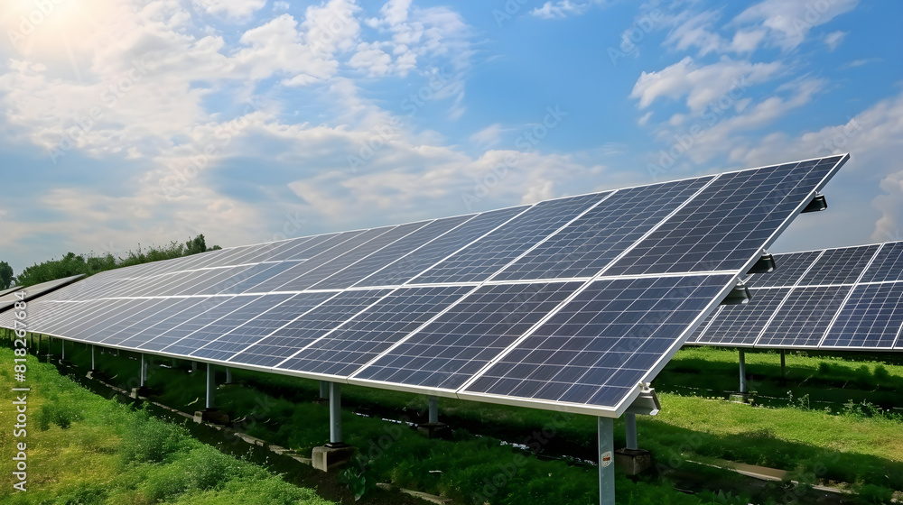 Solar cell in solar farm, alternative energy and sustainable energy, photovoltaic, pure energy renewable, clean energy, reduce global warming, generate by ai. Solar cell in solar farm, alternative energy and sustainable energy, photovoltaic, pure energy renewable, clean energy, reduce global warming, generate by ai.