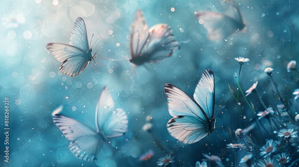 A group of butterflies flying in the sky A group of butterflies flying in the sky