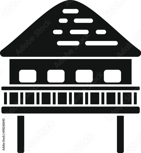 Stilt house vector icon with traditional stilts and elevated architecture design for minimalist residential housing, isolated on a white background