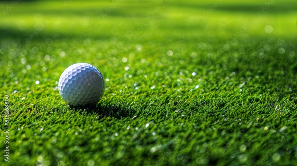 Obraz premium A white golf ball is sitting on a green grass field