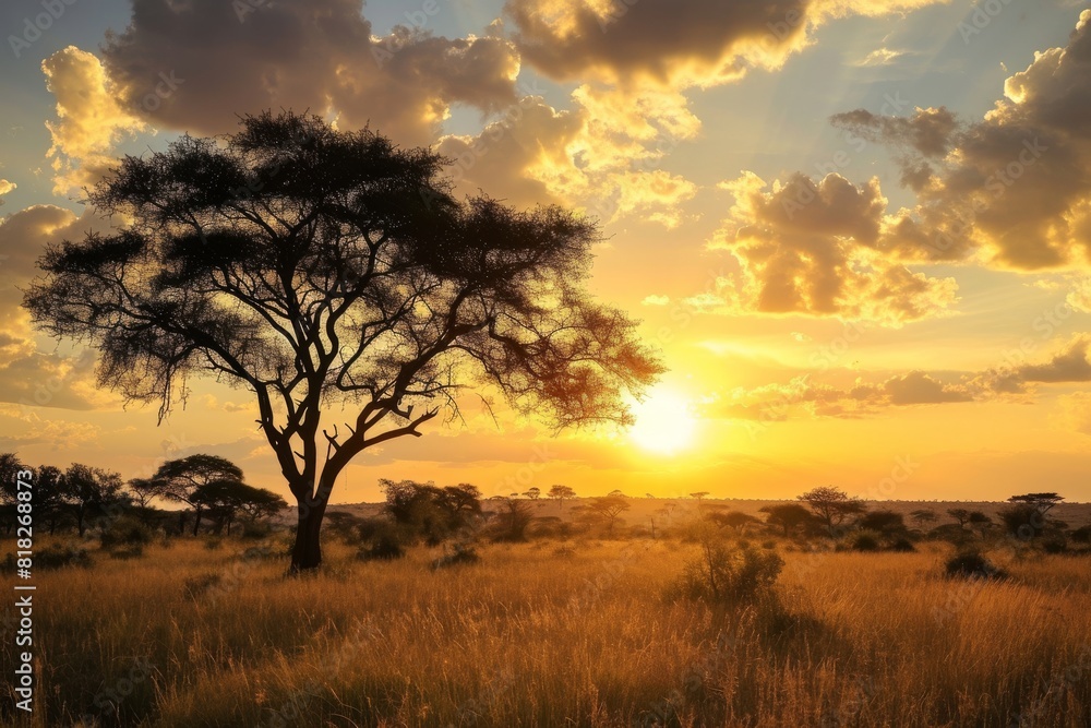 Portrait sunset with tree , A safari sunset in the of Africa, AI generated Portrait sunset with tree , A safari sunset in the of Africa, AI generated