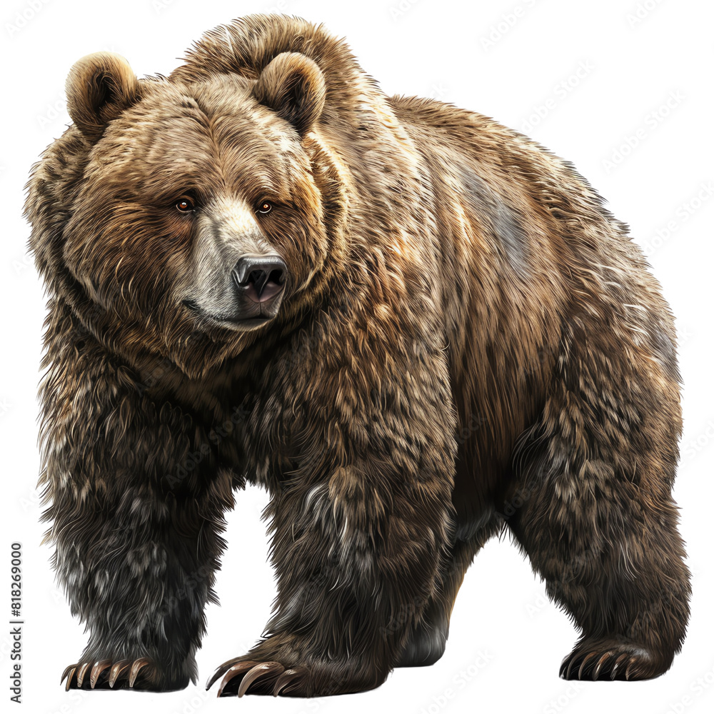 High-resolution image of a majestic brown bear standing, showcasing its powerful build and dense fur. Perfect for wildlife, nature, and animal themes. High-resolution image of a majestic brown bear standing, showcasing its powerful build and dense fur. Perfect for wildlife, nature, and animal themes.