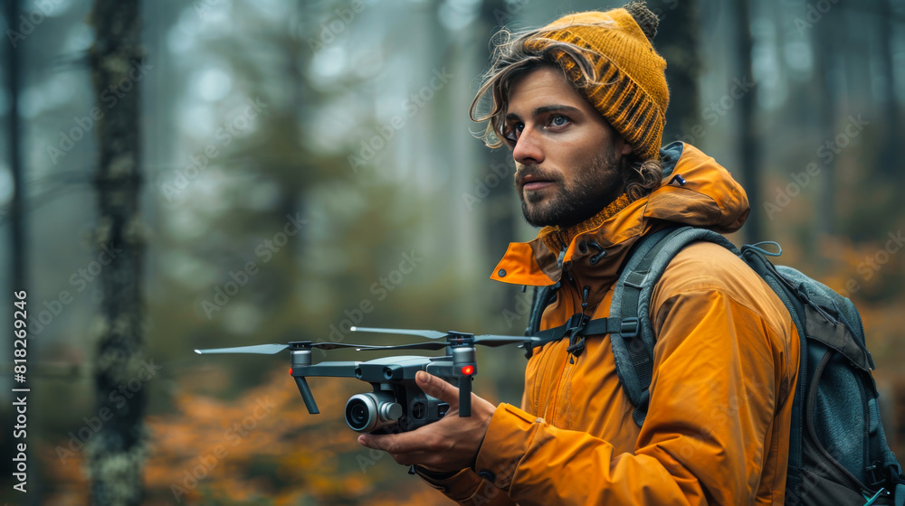 Fototapeta premium Ecologist Examining Trees in Forest