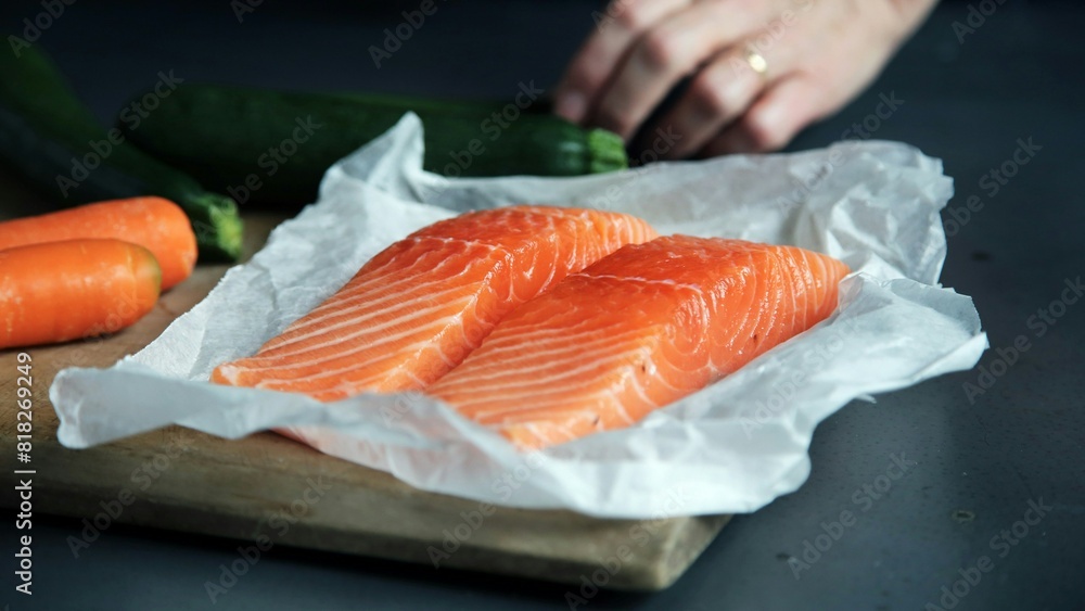 salmon on a wooden board