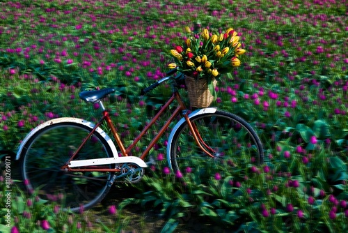 Bicycle In A Tulip Field