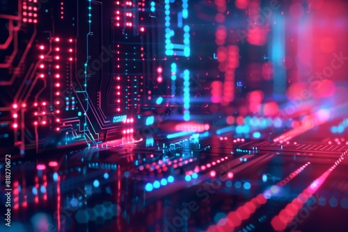 Wallpaper Mural A detailed circuit board with glowing blue and red lights symbolizing tech and electronics concept Torontodigital.ca