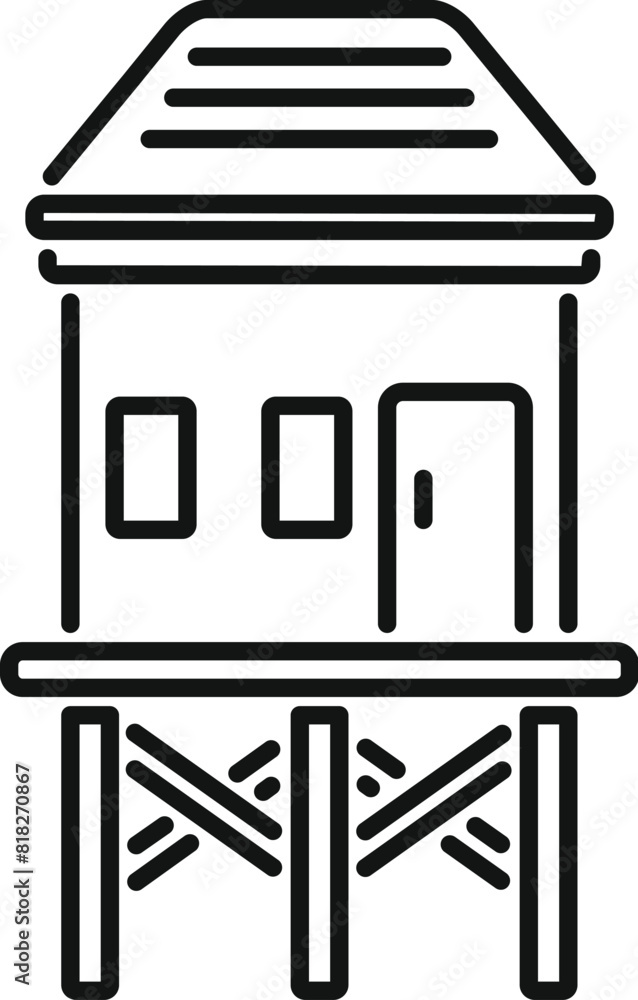 Minimalistic line drawing of a wooden stilt house, suitable for logos and simple illustrations Minimalistic line drawing of a wooden stilt house, suitable for logos and simple illustrations