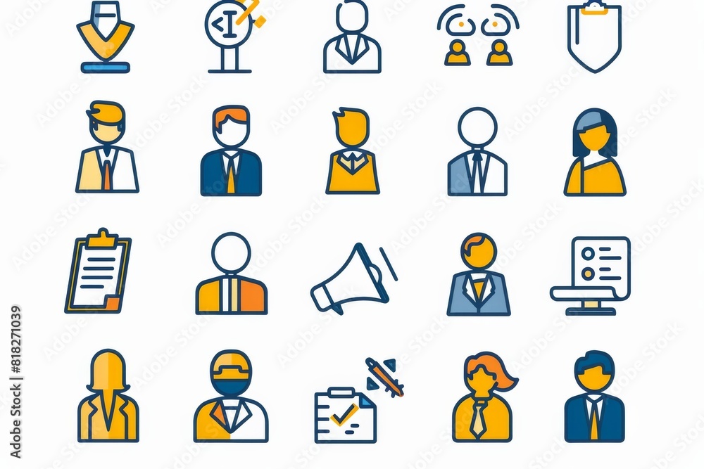 A set of colorful and linear business related icons representing various corporate concepts A set of colorful and linear business related icons representing various corporate concepts