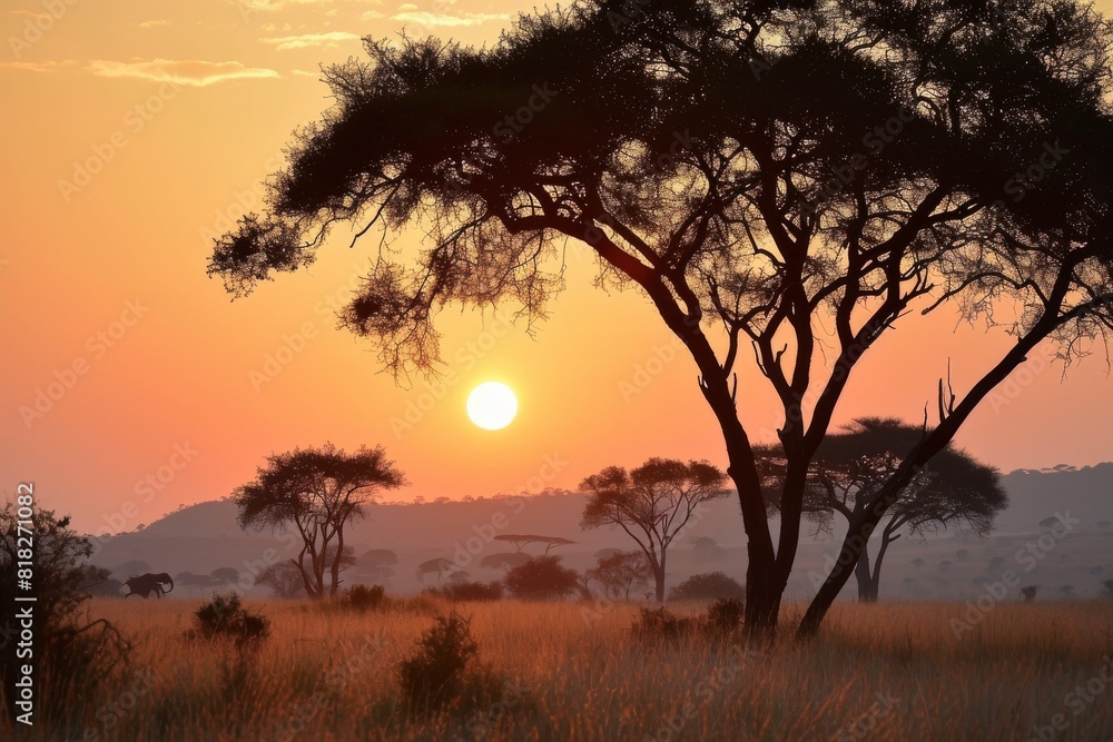 Portrait sunset with tree , A safari sunset in the of Africa, AI generated Portrait sunset with tree , A safari sunset in the of Africa, AI generated