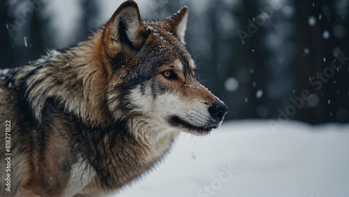 wolf on snow winter background