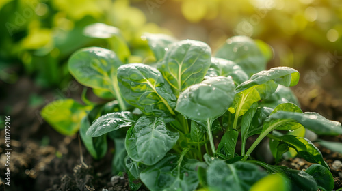 Close up of lush spinach plants in a garden