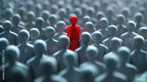 A red 3D human shape among icon stands out from the white crowd group of others  photo