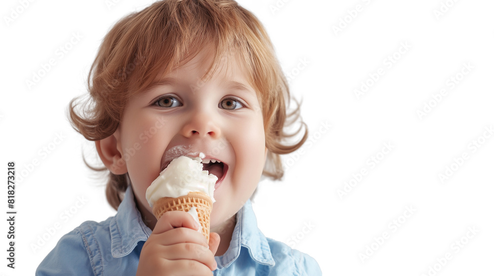 Eating Ice Cream adorable Boy isolated on a transparent background Eating Ice Cream adorable Boy isolated on a transparent background