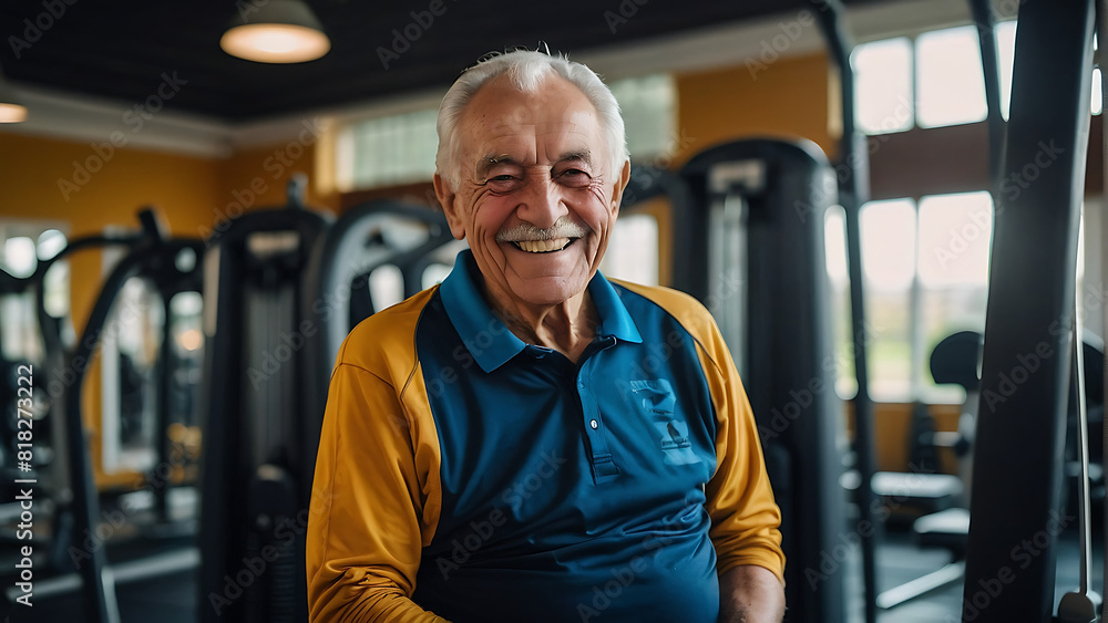 Elderly Man Enjoying Exercise at Indoor Gym During Morning Workout Elderly Man Enjoying Exercise at Indoor Gym During Morning Workout