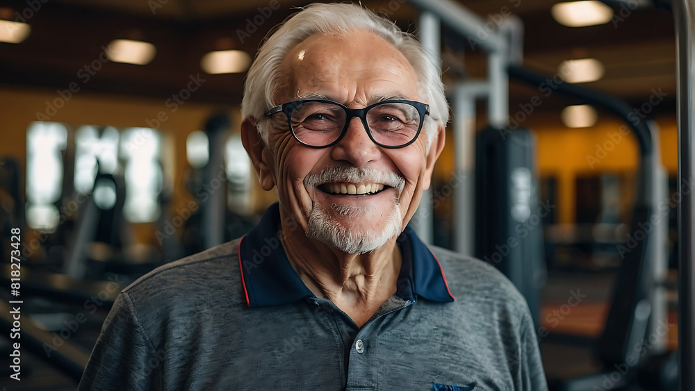 Elderly Man Enjoying Exercise at Indoor Gym During Morning Workout Elderly Man Enjoying Exercise at Indoor Gym During Morning Workout