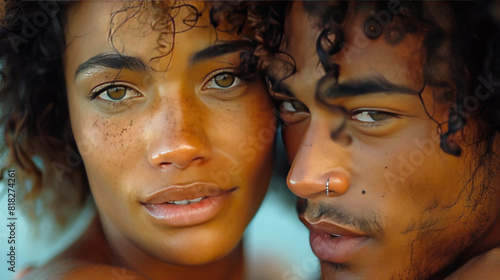 Mixed Race Couple Embracing and Smiling at Camera © Graphics.Parasite