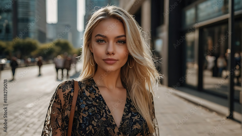 fashion model woman wearing dress in the city fashion model woman wearing dress in the city