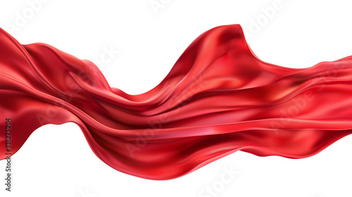 Flying red silk fabric. Waving satin cloth isolated on a transparent background