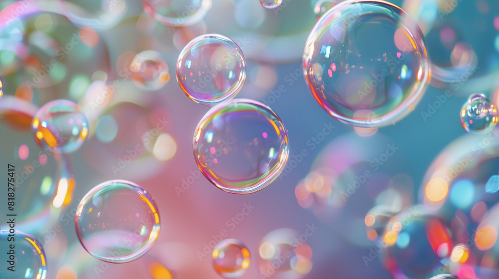 Rainbow soap bubbles on bright colorful background close up Rainbow soap bubbles on bright colorful background close up