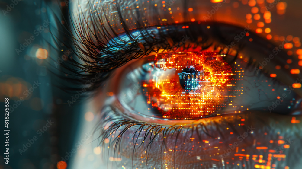Close-Up of Woman's Eye with Computer-Generated Background Close-Up of Woman's Eye with Computer-Generated Background