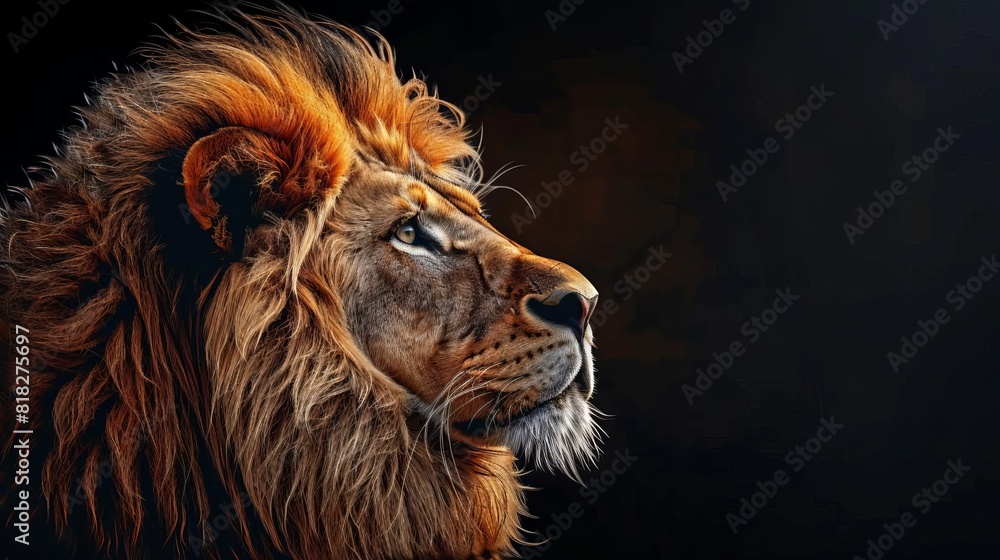 Naklejka premium majestic lion head on black background powerful wildlife portrait digital painting