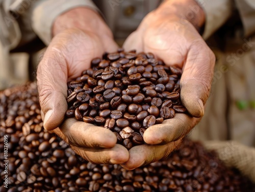 Coffee Beans and Hands Hands holding or interacting with coffee beans, emphasizing a personal touch