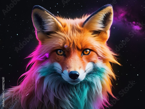 fox head with neon glow color mode