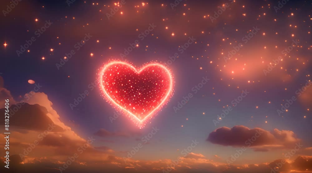 Heart in the sky glowing bright red Heart in the sky glowing bright red