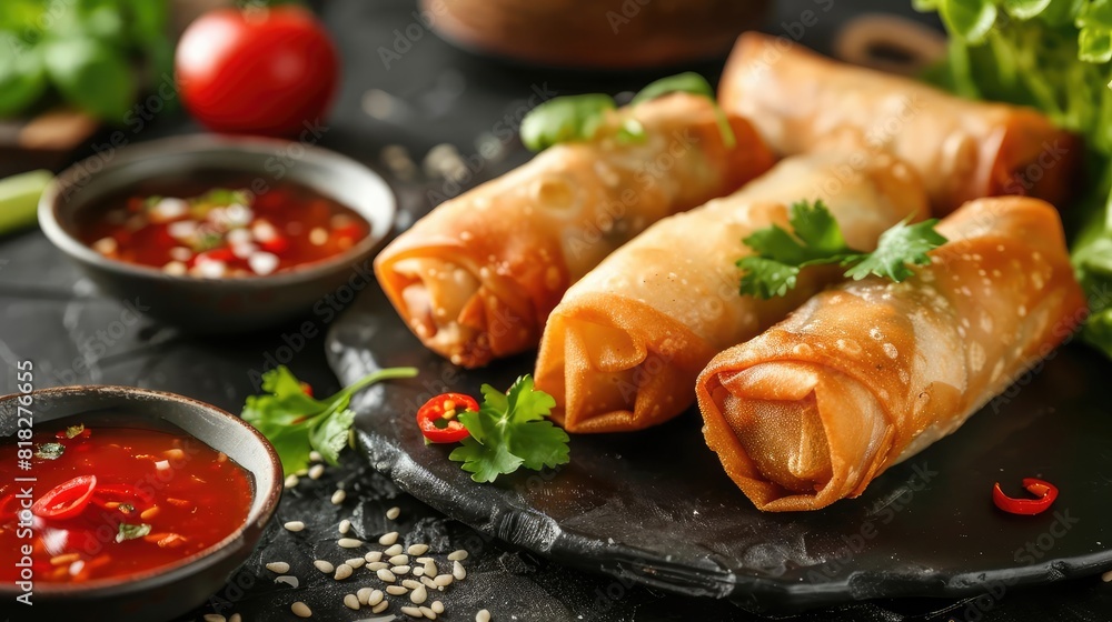 Thai Spring Rolls  Crispy spring rolls served with sweet chili sauce