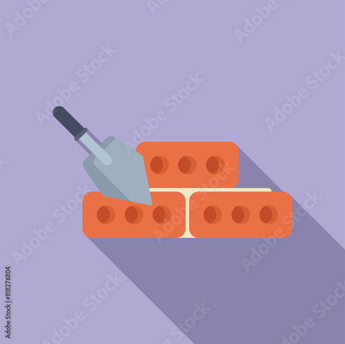 Flat design vector illustration of a trowel on bricks for construction themes