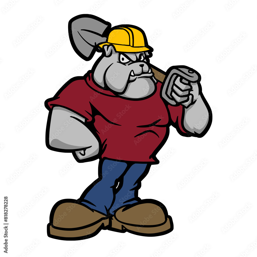 Construction Worker Bulldog Cartoon Vector Character