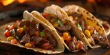 An appetizing photo of a double-layered corn tortilla beef tongue taco. Concept Food Photography, Mexican Cuisine, Tasty Tacos, Appetizing Presentation, Delicious Ingredients