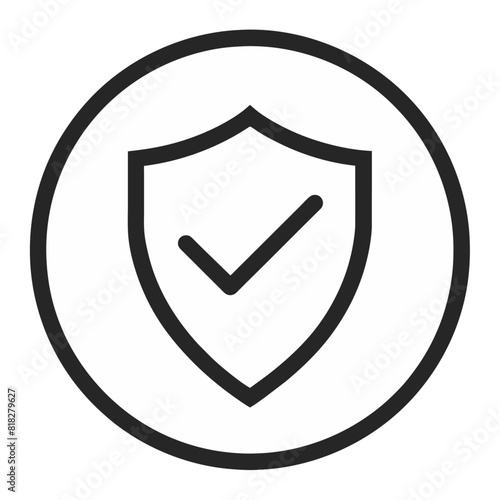 Security shield with tick mark single isolated icon with outline style 