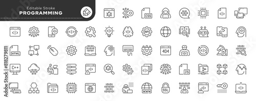  Series - Programming and coding. Set of line icons in linear style. Outline icon collection. Conceptual pictogram and infographic.