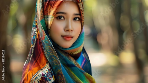 beautiful asian muslim woman wearing colorful hijab portrait photography