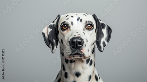 Chic Dalmatian Dog Posing on Plain Background, Perfect for Text Addition © Hammad