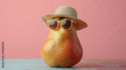 Chic Pear with Sunglasses and Trilby Hat, Room for Text Overlay photo