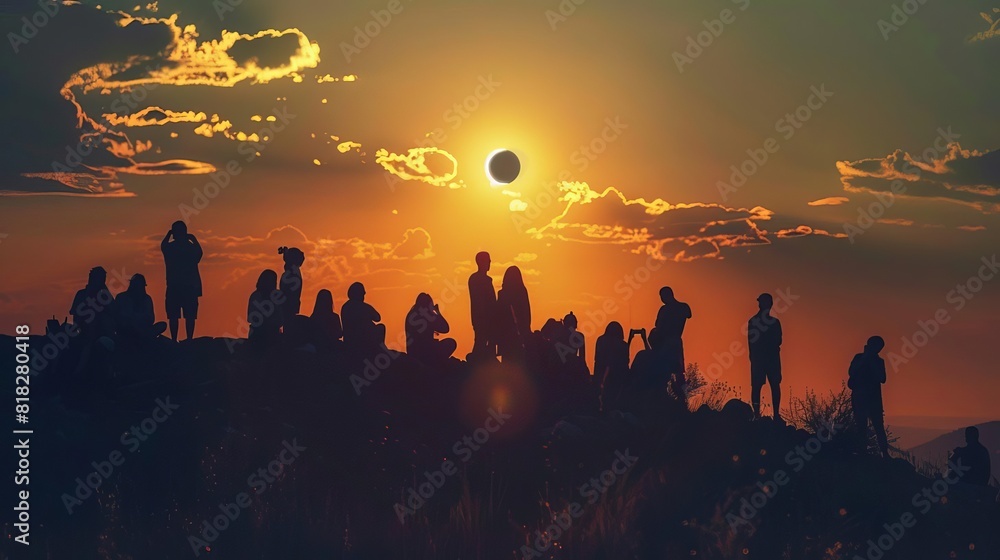 silhouette of people watching solar eclipse on hilltop astronomical event casting shadows conceptual photography silhouette of people watching solar eclipse on hilltop astronomical event casting shadows conceptual photography