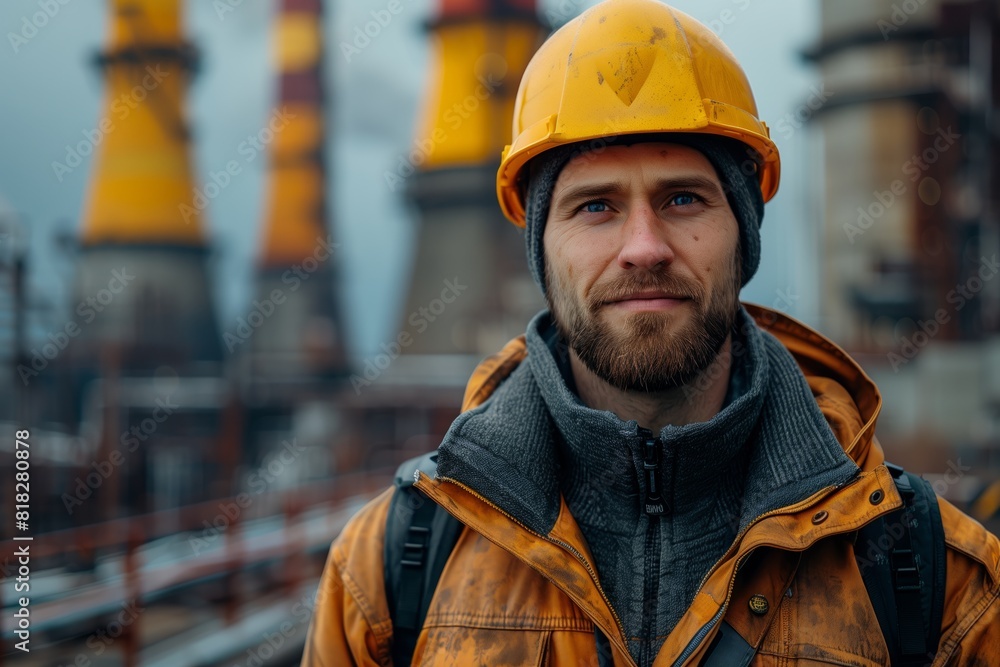 Construction worker in yellow helmet smiling Construction worker in yellow helmet smiling