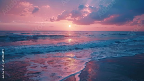 stunning seascape with blue ocean and pink sky at sunset natures beauty landscape